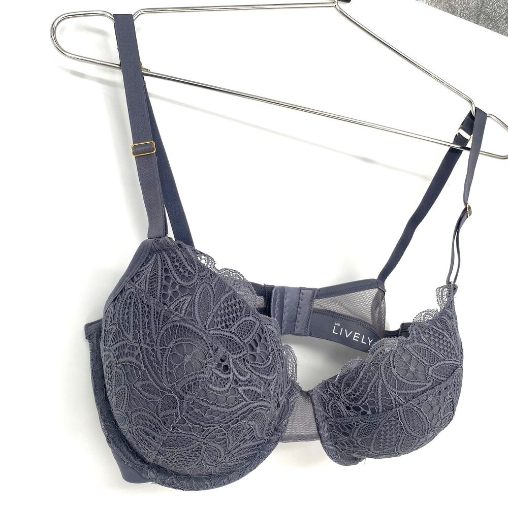 Lively Lace Underwire Bra 36D Gray Unlined Demi Balconette Mesh Womens - Picture 3 of 7